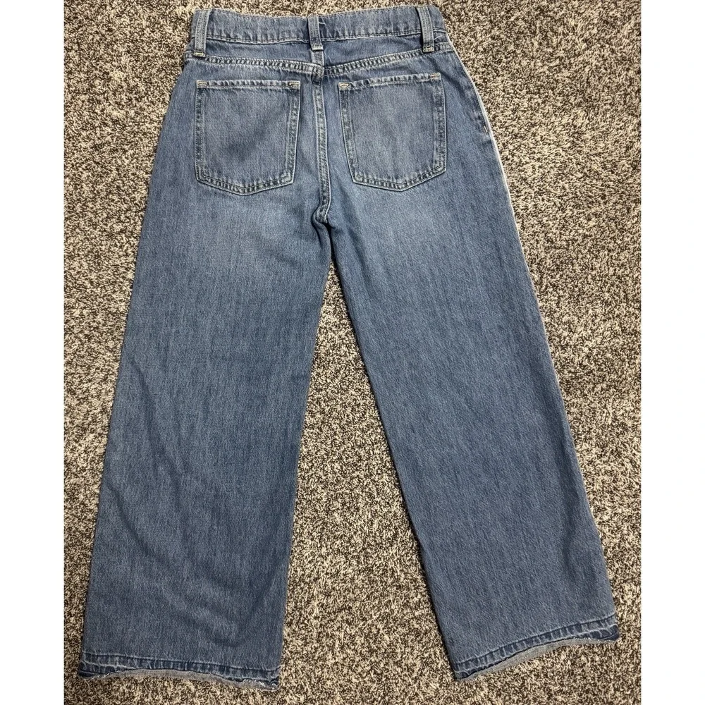 Old Navy High-Rise Super Baggy Wide Leg Jeans Girls 10‎ Two Tone Blue Raw Edge
